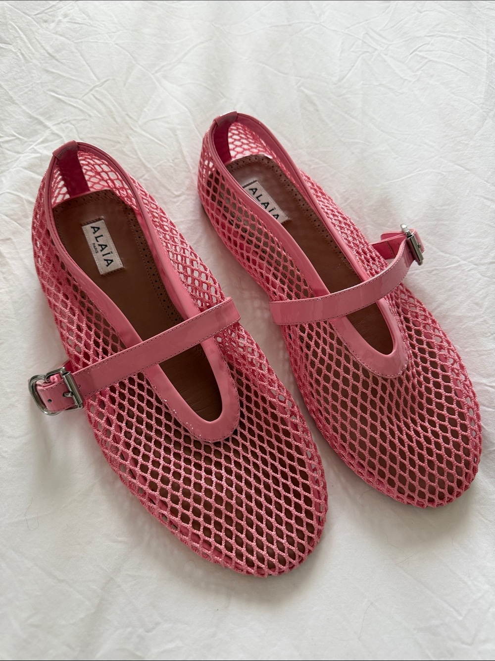 Alaïa Pink Mesh Mary-Jane Flats
